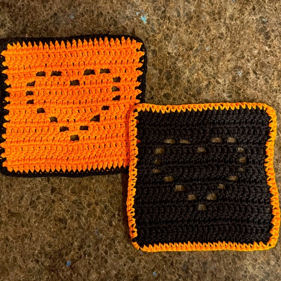 Handmade Crochet Washcloths Dishcloths Halloween Hearts 100% Cotton - Picture 2 of 6